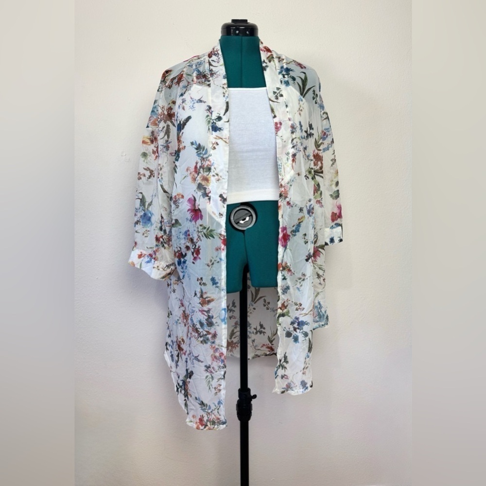 Unbranded Women 2XL Floral Sheer Kimono Sleeve Open Front Cardigan Cottagecore